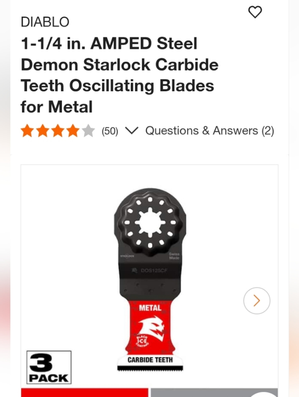 Diablo NIB 1-1/4 in. AMPED Steel Demon Starlock Carbide Teeth Oscillating Blade